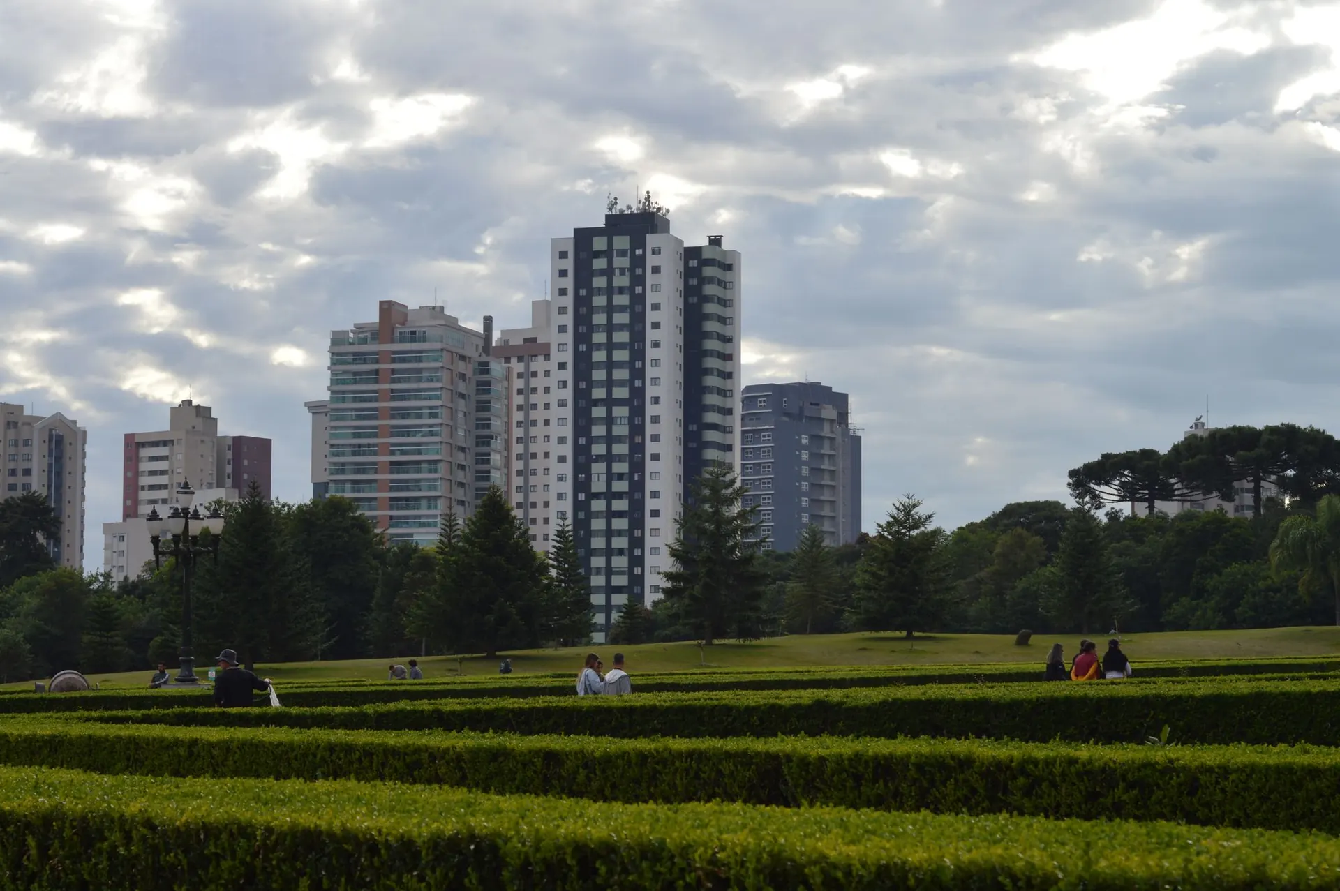 Prédios de Curitiba vistos a partir de um parque